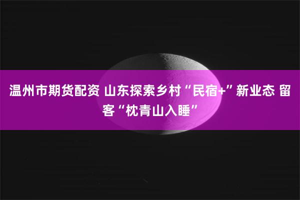 温州市期货配资 山东探索乡村“民宿+”新业态 留客“枕青山入睡”